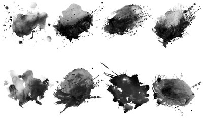 beautiful black watercolor splash brushes. set of black brushes