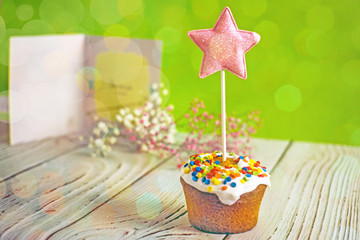 Canvas Print - Birthday cupcake with a star, copy space