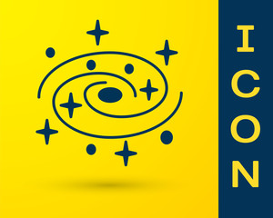 Blue Milky way spiral galaxy with stars icon isolated on yellow background. Vector Illustration