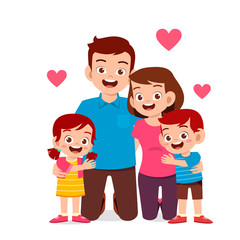 Wall Mural - happy cute kid boy and girl with mom and dad