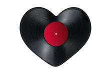 Vinyl Record In Shape Of Heart On White Background, Isolated