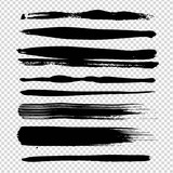 Fototapeta Do przedpokoju - Abstract textured long black brush strokes different shapes isolated on imitation transparent background