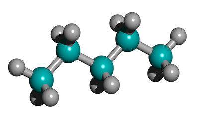 Sticker - 3D image of butane skeletal formula - molecular chemical structure of 2-methylpropane  isolated on white background,