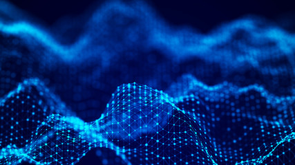 Poster - Visualization musical sounds. Abstract technology background. Artificial intelligence. Science background. Big data visualization. 3D rendering.