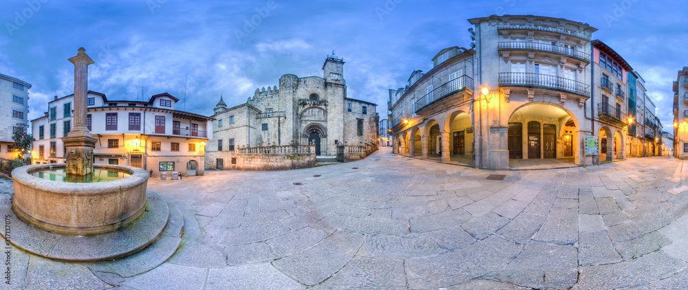 360 photo of the exterior of the cathedral of San Martin in Ourense - obrazy, fototapety, plakaty 