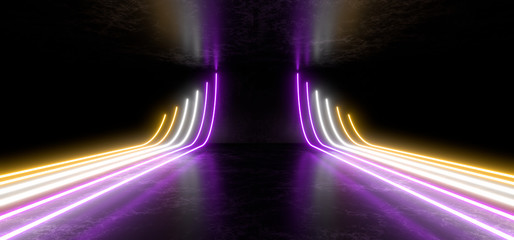 Wall Mural - Beautiful composition of colored neon lights on a black background. 3d rendering image.