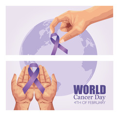 Sticker - world cancer day poster with hands and ribbon