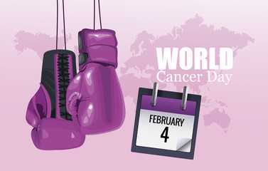 Sticker - world cancer day poster with boxing gloves and calendar