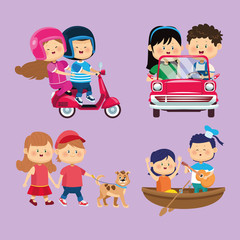 Wall Mural - cute little kids couples group characters