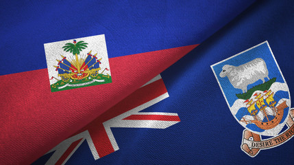 Haiti and Falkland Islands two flags textile cloth, fabric texture