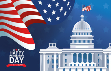 Poster - happy presidents day poster with usa capitol building and flag