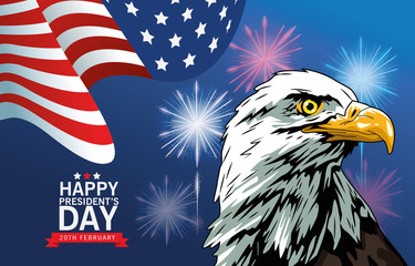 happy presidents day poster with eagle and usa flag