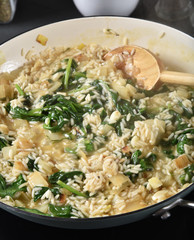 Poster - Greek spanakorizo simmering in a pan