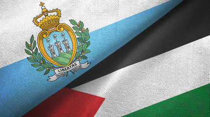 San Marino and Palestine two flags textile cloth, fabric texture