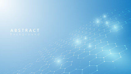 Wall Mural - white blue hexagon technology background,abstract connention science technology background,innovatio