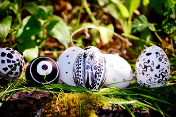 Easter Eggs with Black Painted Details. Easter Decoration. Black and White Easter Eggs