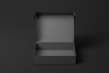 Wall Mural - Empty open realistic black cardboard box. Gift wrapping business concept. Mock up. 3d rendering