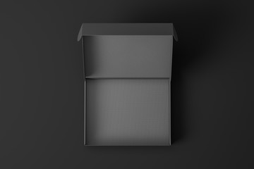 Wall Mural - Top view of a empty open realistic cardboard black box. Mock up. 3d rendering