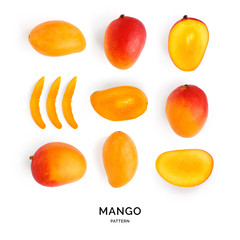 Wall Mural - Seamless pattern with mango. Tropical abstract background. Mango on the white background.