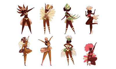 Wall Mural - Brazilian Samba Dancers Isolated on White Background Vector Set