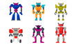 Transformer Robot Figures Isolated on White Background Vector Set