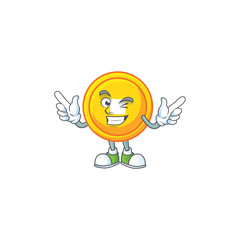 Poster - Funny face chinese gold coin cartoon character style with Wink eye