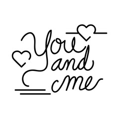 Wall Mural - you and me lettering with hearts decoration design
