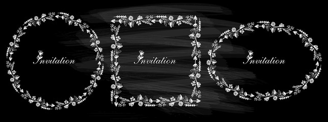 Wall Mural - frames graphic set ona chalkboard, decorated flowers