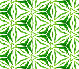 Green kaleidoscope seamless pattern. Hand drawn wa