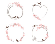 Frames For Wedding Invitation. Set Vector Design Elements On The Theme Of Flowering And Spring