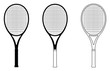 Tennis racquets. Thin line and silhouette icons