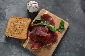 Wall Mural - Italian Prosciutto Crudo or Spanish Jamon Serrano ham