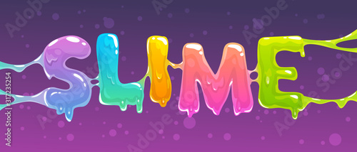 Cuadros en Lienzo Slime word banner. Colorful slime text. Vector illustration.