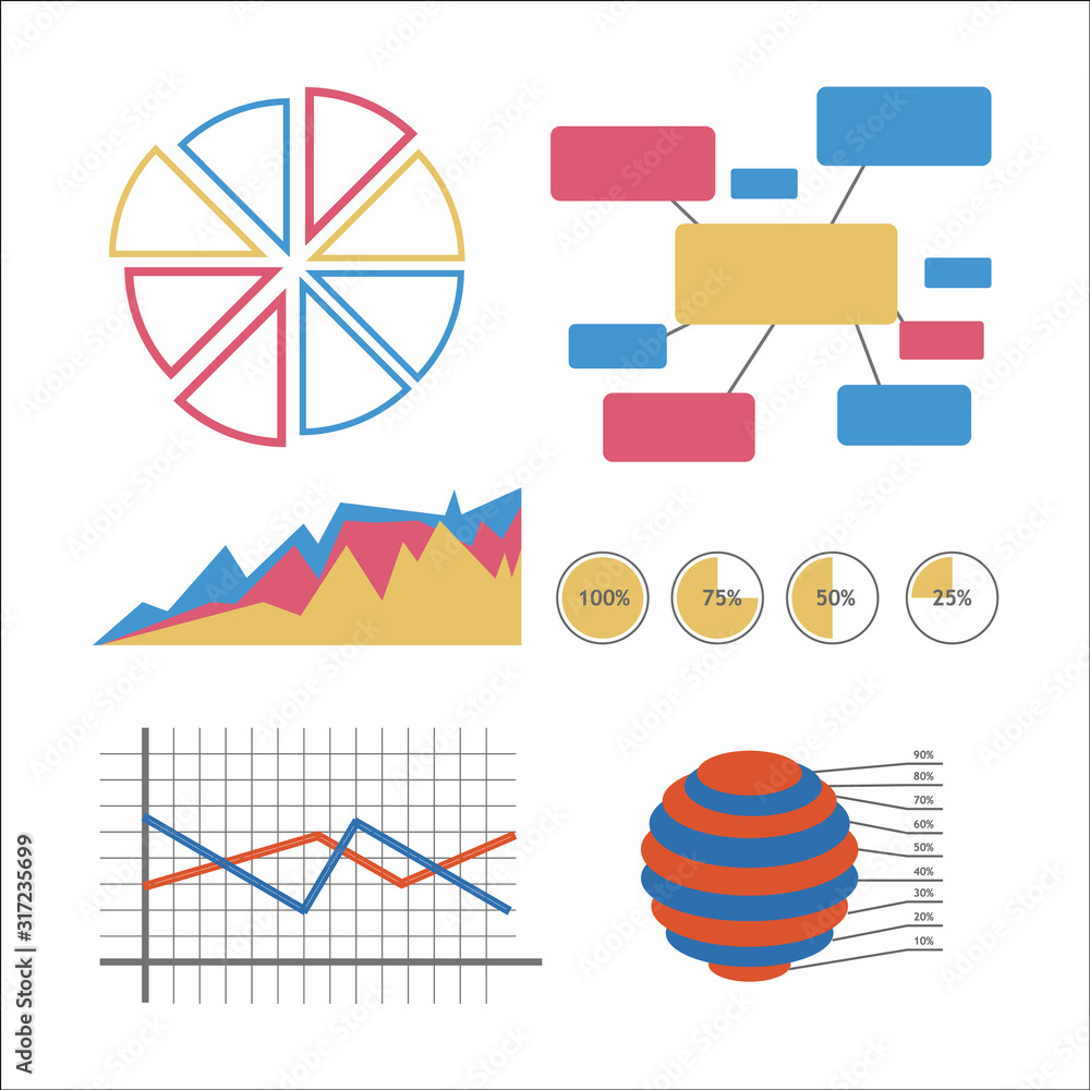 Jpeg Illustration of flat design elements for your report. Set of chart ...