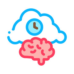 Sticker - Brain Cloud Clock Icon Vector. Outline Brain Cloud Clock Sign. Isolated Contour Symbol Illustration