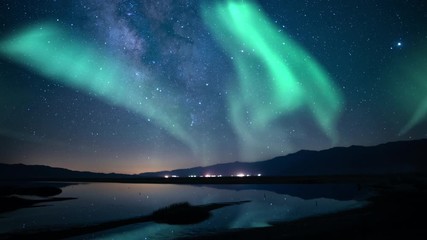 Wall Mural - Aurora Borealis Milky Way Galaxy Reflections on Lake Simulated Nothern Lights 