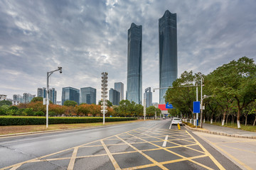 The century avenue of street scene in shanghai Lujiazui,China.