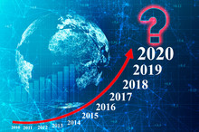 The Concept Of World Economic Growth In The Last Decade And Forecast Uncertainty. Global Trade And Cooperation, Infographics On The Background Of An Abstract Planet.