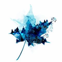 Poster - Artistic vector maple leaf in watercolor elegant style