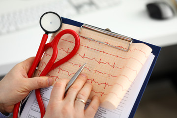 Sticker - Male medicine doctor hands holding cardiogram chart