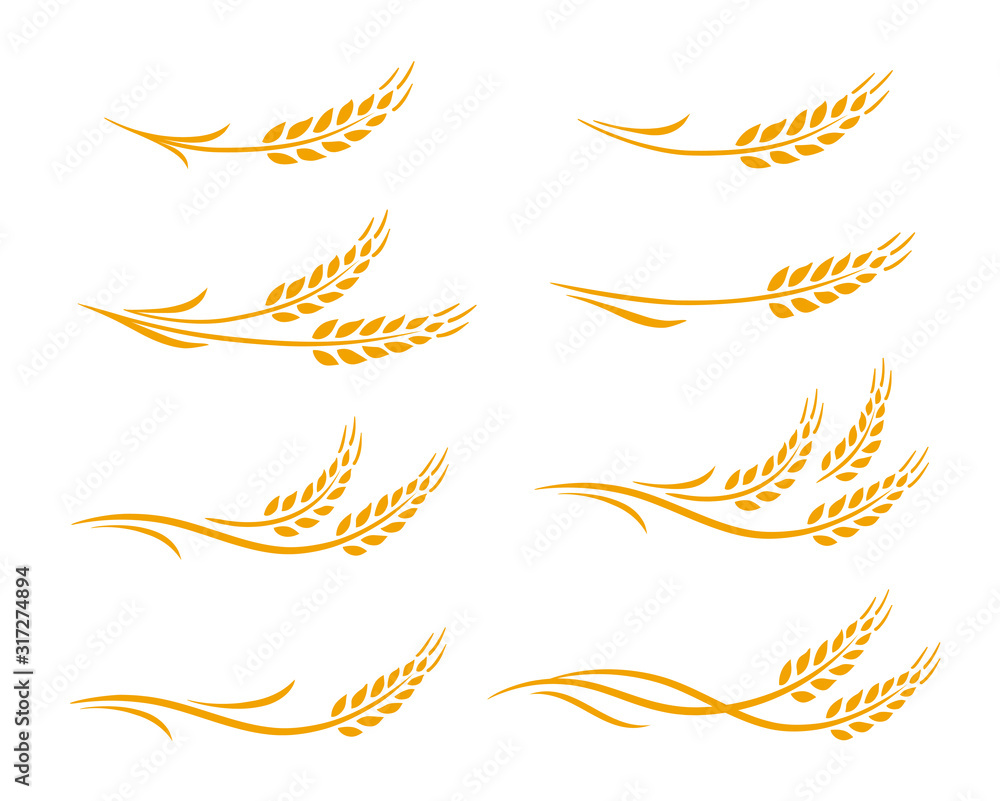 wheat ears and oats spikes icons set - obrazy, fototapety, plakaty 