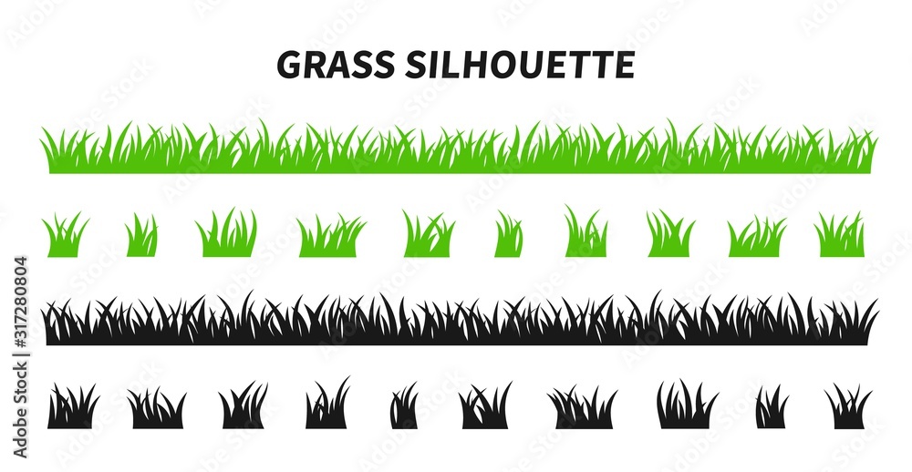 Vector set of green grass silhouettes isolated on white background ...