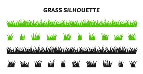 vector set of green grass silhouettes isolated on white background. natural, eco, bio, organic. illu