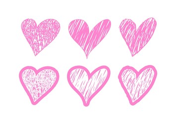 Wall Mural - hand drawn pink hearts. vector design elements for valentine's day and decoration. set of heart clip