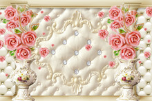 3D Wallpaper Design With Brick And Flowers For Photomural