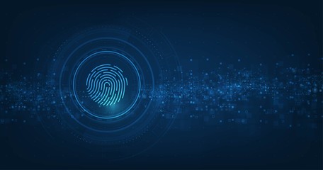 vector abstract security system concept with fingerprint on technology background.