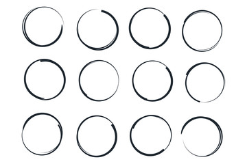 Fototapete - Hand drawn circles sketch frame template color editable. Rounds scribble line circles symbol vector sign isolated on white background illustration for graphic and web design.