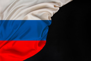 national flag of the modern state of Russia, beautiful silk, black blank form, concept of tourism, economy, politics, emigration, independence day, copy space, template, horizontal