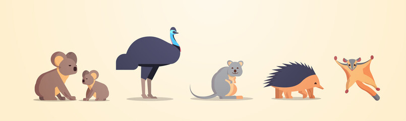 set cartoon endangered wild australian animals collection wildlife species fauna concept flat horizo