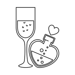 Poster - silhouette of cup of glass and bottle in shape heart